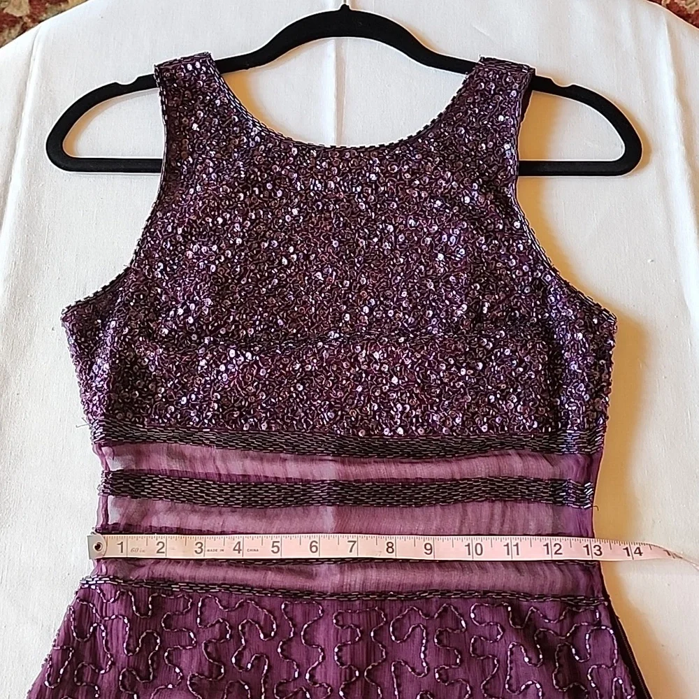 Laurence Kazar Gown 100% Silk Dress size PS plum color beaded VINTAGE - Picture 12 of 17